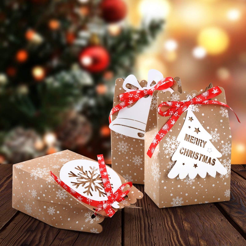 iefoah 24pcs Christmas Goody Bags Bulk Christmas Kraft Gift Bags with Snowflake Ribbons Gingerbread Christmas Tags for Holiday Party Supplies - Image 4